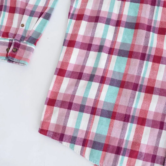 Lands' End Purple Teal Checker Pattern Button Down Traditional Fit Cotton Shirt - Picture 10 of 13